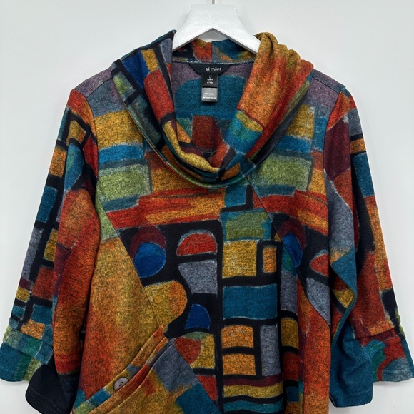 Ali Miles Brushed Knit Top Shirt Size Large 3/4 Sleeve‎ Cowl Neck Artsy Boho New - Picture 3 of 16